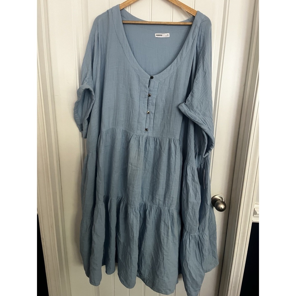 New! Sonoma 5X Tiered roll tab sleeves soft Plus Size Light Blue Dress 690